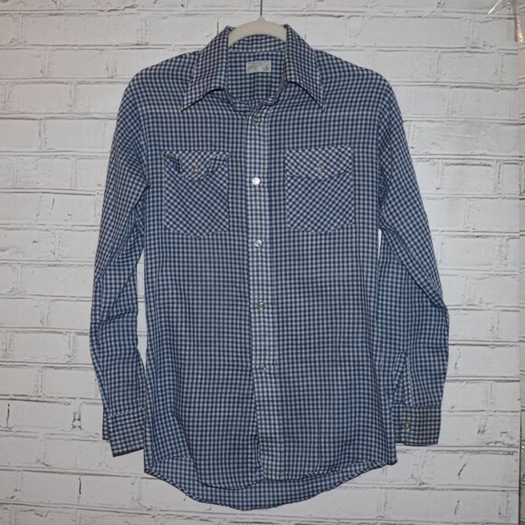 Vintage men's Plaid Button-down collared shirt Size JcPenny White and Blue Small - Picture 1 of 5